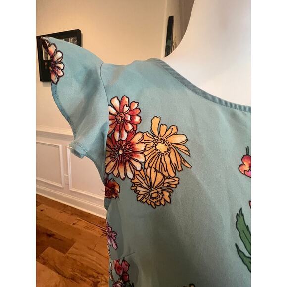twine & string blousen ruffled cap sleeve blue floral top womens small - Picture 4 of 9